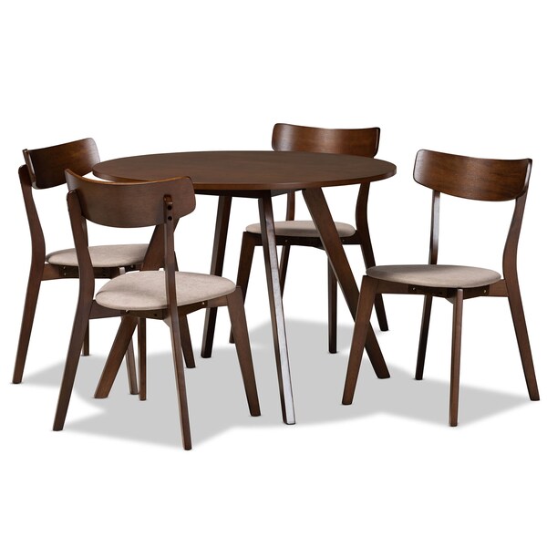 Baxton Studio Rika Light Beige Upholstered and Walnut Wood 5-Piece Dining Set - 168-10813-10808