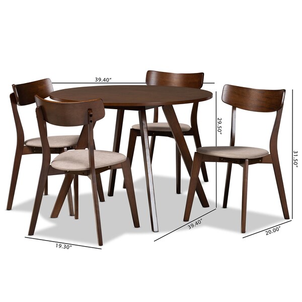 Baxton Studio Rika Light Beige Upholstered and Walnut Wood 5-Piece Dining Set - 168-10813-10808