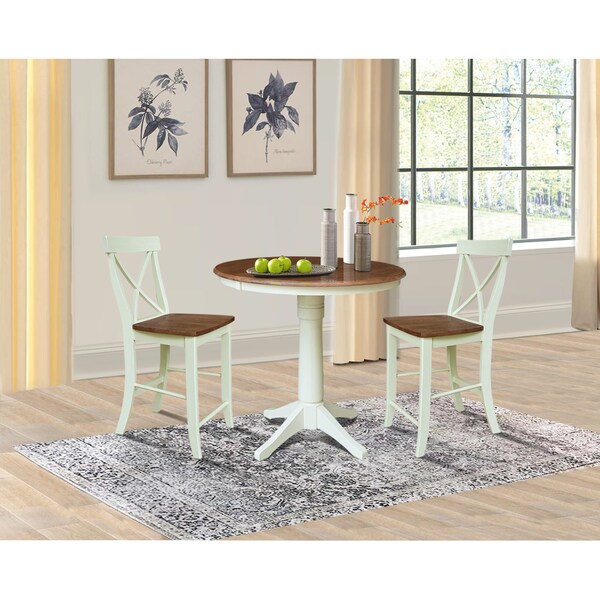 Whitewood Industries Rectangular Extension Dining Table W/ 2 Counter Height Stools, 36 in W, 30.1 in L, 48 in H, 3 - K79-36RXT-27-S6132-2