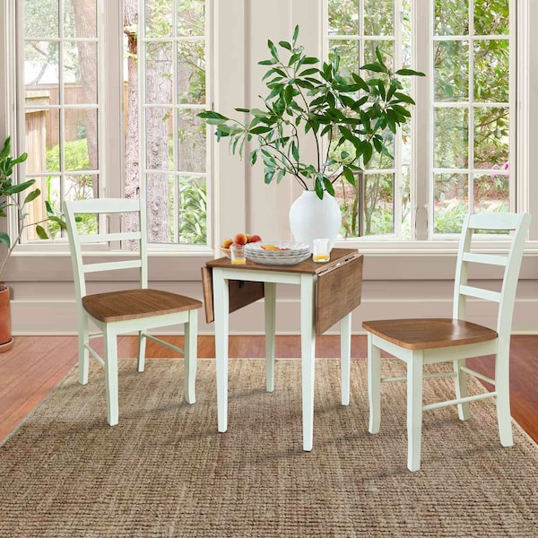 Whitewood Industries Rectangular Small Dual Drop Leaf Dining Table W/ 2 Madrid Chairs, 36 in W, 29 in L, 22 in H - K79-2236D-C2-2