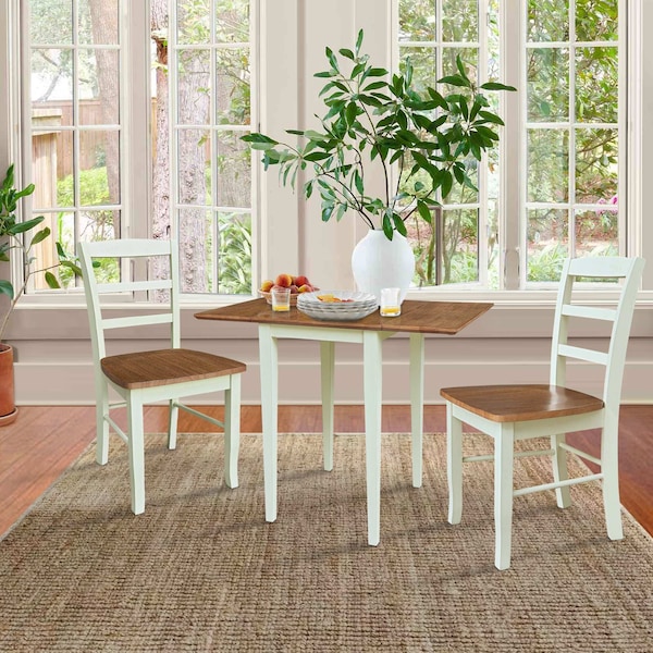 Whitewood Industries Rectangular Small Dual Drop Leaf Dining Table W/ 2 Madrid Chairs, 36 in W, 29 in L, 22 in H - K79-2236D-C2-2