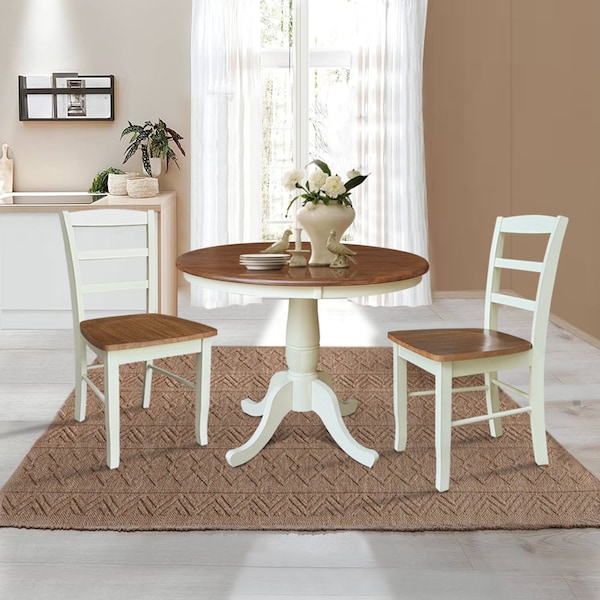 Whitewood Industries Rectangular Fixed Top Table W/ 2 Chairs, 36 in W, 29.1 in L, 36 in H, Parawood, Hickory/Shell, 3 - K79-36RT-C2-2