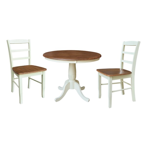Whitewood Industries Rectangular Fixed Top Table W/ 2 Chairs, 36 in W, 29.1 in L, 36 in H, Parawood, Hickory/Shell, 3 - K79-36RT-C2-2