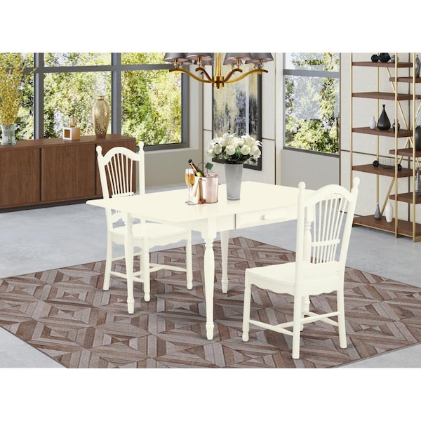 East West Furniture 3 Piece Monza Dinette Set - Linen White - MZDO3-LWH-W