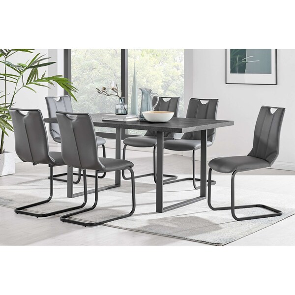 Armen Living Fenton and Pacific 7 Piece Modern Rectangular Dining Set with Black Base in Black Melamine Wood - SETFEDI7PCGR
