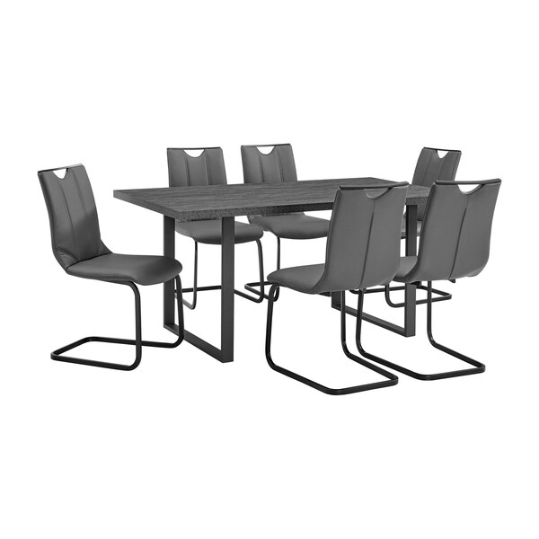 Armen Living Fenton and Pacific 7 Piece Modern Rectangular Dining Set with Black Base in Black Melamine Wood - SETFEDI7PCGR
