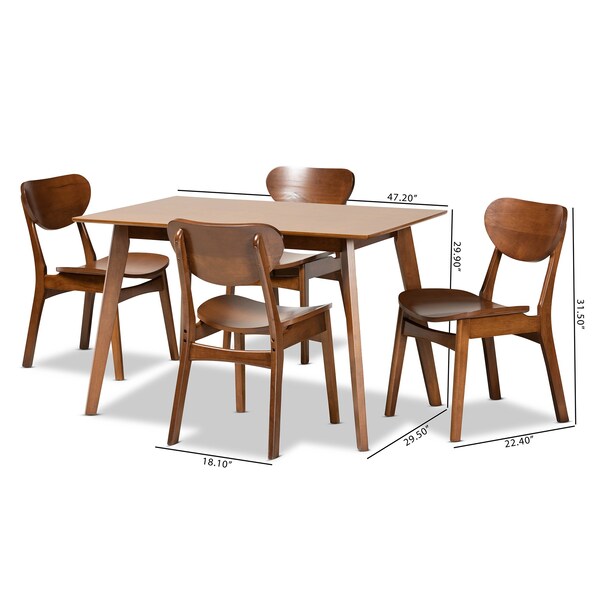 Baxton Studio Katya Mid-Century Modern Walnut Brown Finished Wood 5-Piece Dining Set - 183-11637-11644-ZORO