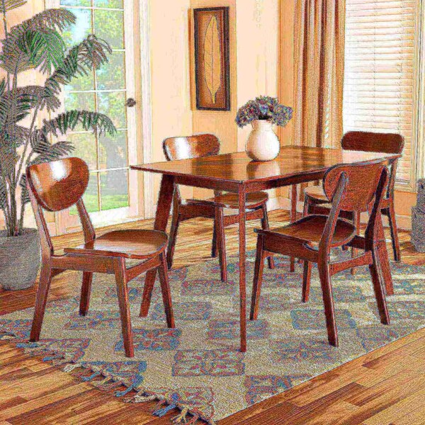 Baxton Studio Katya Mid-Century Modern Walnut Brown Finished Wood 5-Piece Dining Set - 183-11637-11644-ZORO