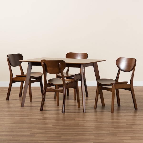 Baxton Studio Katya Mid-Century Modern Walnut Brown Finished Wood 5-Piece Dining Set - 183-11637-11644-ZORO