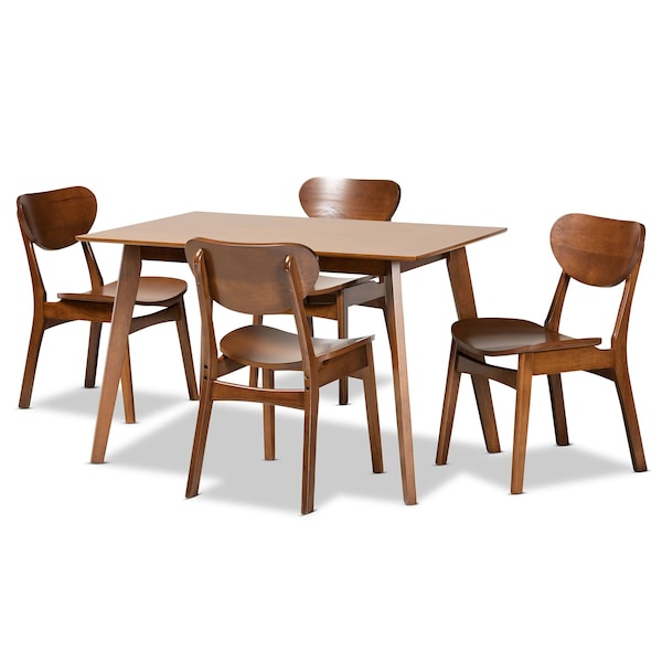 Baxton Studio Katya Mid-Century Modern Walnut Brown Finished Wood 5-Piece Dining Set - 183-11637-11644-ZORO