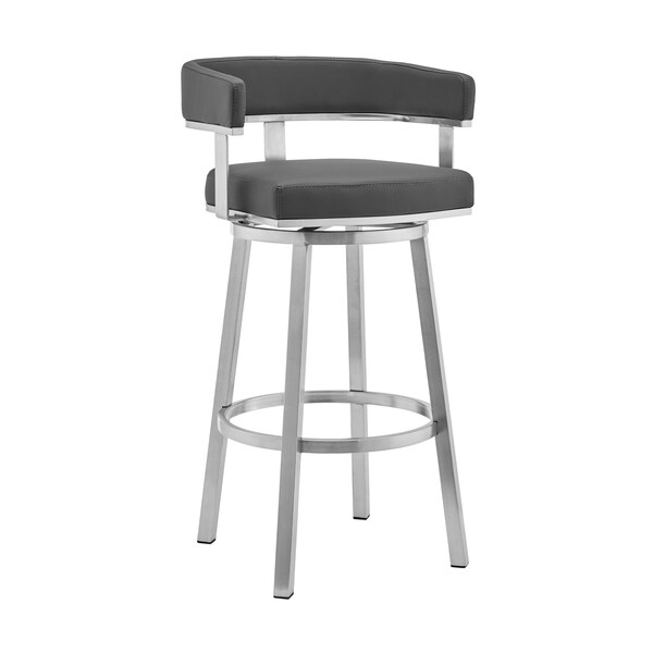 Armen Living Naomi and Lorin 3-Piece Counter Height Dining Set in Brushed Stainless Steel and Gray Faux Leather - SETNMLRGRBS3
