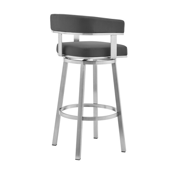 Armen Living Naomi and Lorin 3-Piece Counter Height Dining Set in Brushed Stainless Steel and Gray Faux Leather - SETNMLRGRBS3