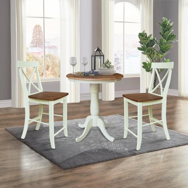 Whitewood Industries Rectangular Fixed Top Table W/ 2 Stools, 30 in W, 35.1 in L, 30 in H, Parawood, Hickory/Shell - K79-30RT-6B-S6132-2