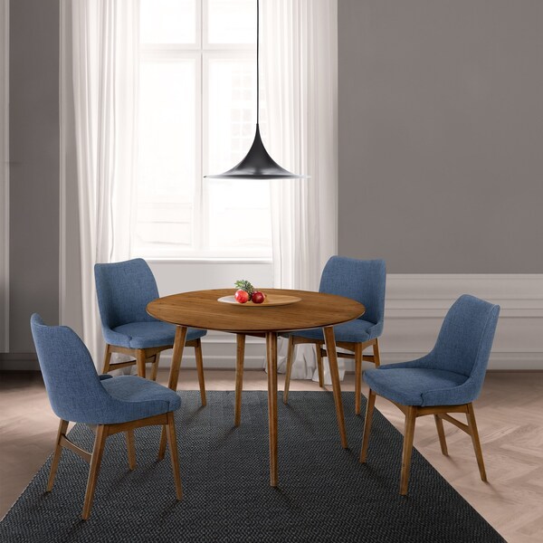 Armen Living Arcadia and Azalea 42" Round Blue and Walnut Wood 5 Piece Dining Set - SETARDI5AZWABLU42