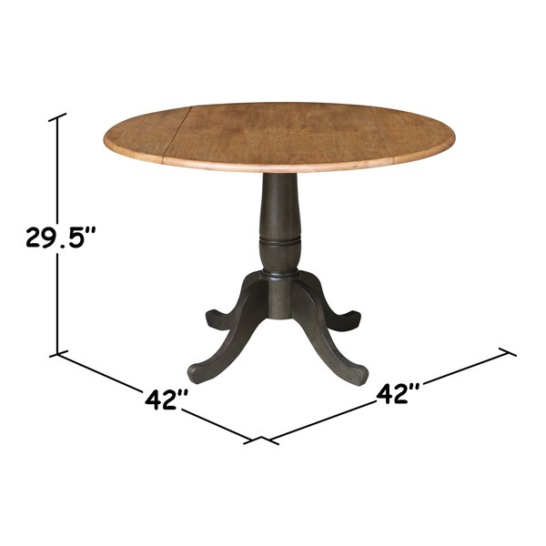 International Concepts Round Round 42 in. Dual Drop Leaf Dining Table with 2 Panel Back Chairs in Hickory/Washed Coal - K45-42DPT-C110-2