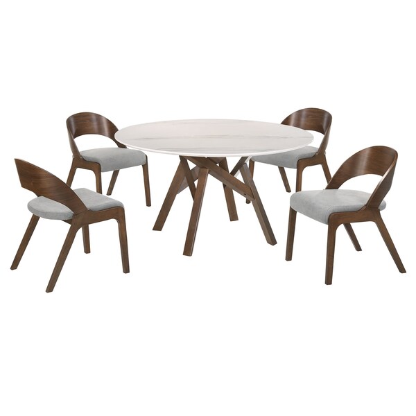 Armen Living Venus and Polly 5 Piece Walnut and Marble Round Dining Set - SETVEDIWA5B