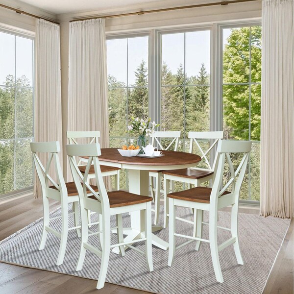 Whitewood Industries Rectangular Extension Dining Table W/ 6 Counter Height Stools, 36 in W, 36.1 in L, 48 in H, 7 - K79-36RXT-23-S6132-6