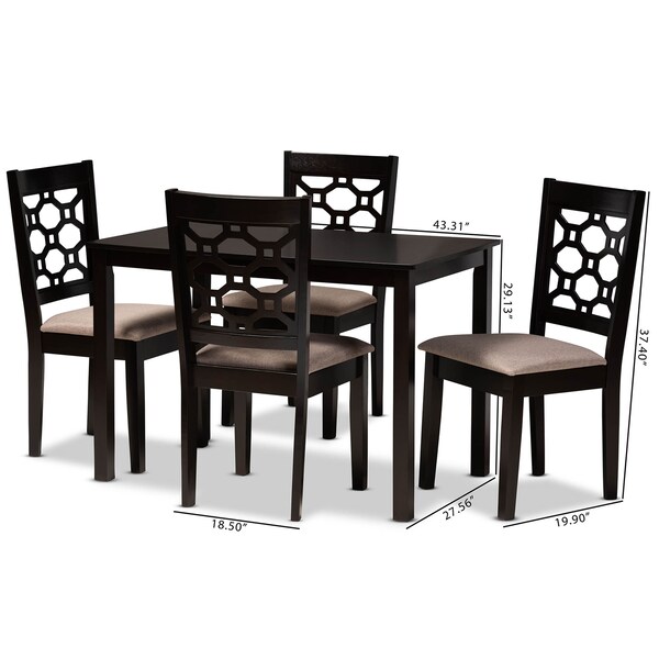 Baxton Studio Henry Sand Upholstered and Dark Brown Finished Wood 5-Piece Dining Set - 171-10950-8026