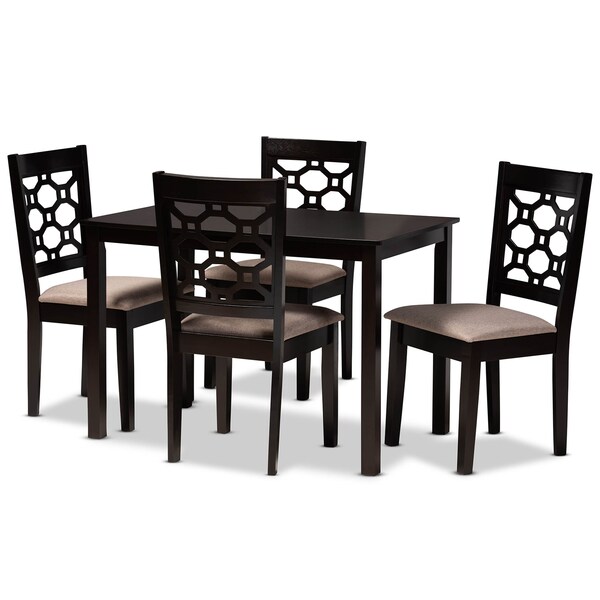 Baxton Studio Henry Sand Upholstered and Dark Brown Finished Wood 5-Piece Dining Set - 171-10950-8026