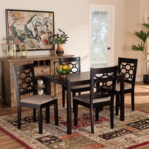 Baxton Studio Henry Sand Upholstered and Dark Brown Finished Wood 5-Piece Dining Set - 171-10950-8026
