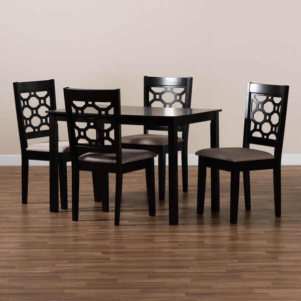 Baxton Studio Henry Sand Upholstered and Dark Brown Finished Wood 5-Piece Dining Set - 171-10950-8026