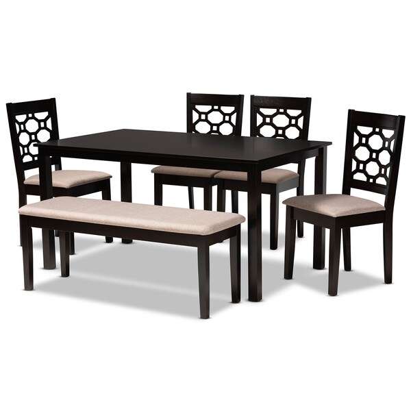 Baxton Studio Gabriel Sand Upholstered and Dark Brown Wood 6-Piece Dining Set - 171-10950-10916-10519