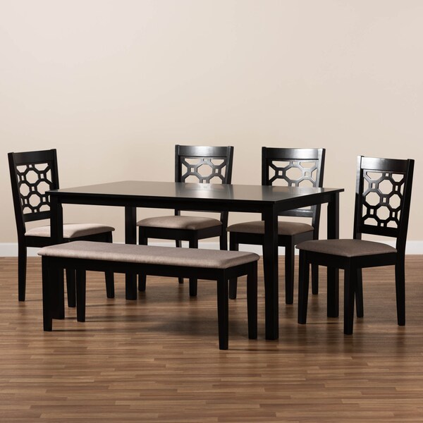 Baxton Studio Gabriel Sand Upholstered and Dark Brown Wood 6-Piece Dining Set - 171-10950-10916-10519