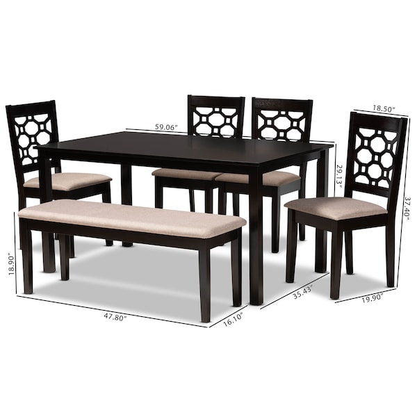 Baxton Studio Gabriel Sand Upholstered and Dark Brown Wood 6-Piece Dining Set - 171-10950-10916-10519