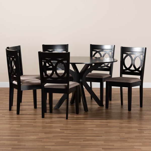 Baxton Studio Sanne Sand Upholstered and Dark Brown Finished Wood 7-Piece Dining Set - 172-10523-10894