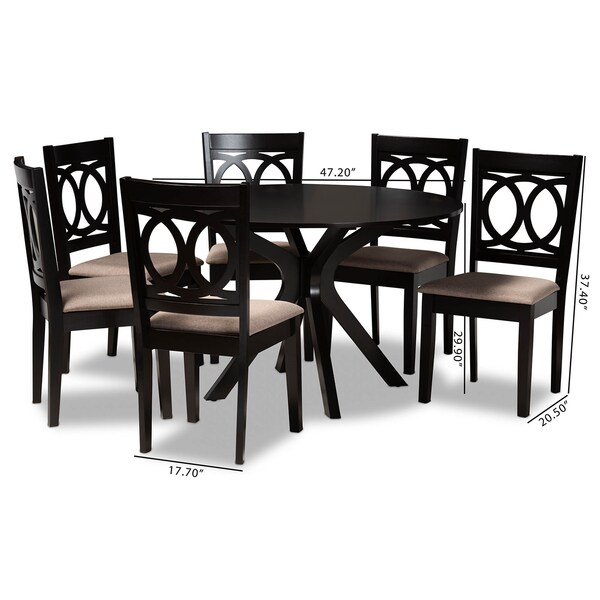 Baxton Studio Sanne Sand Upholstered and Dark Brown Finished Wood 7-Piece Dining Set - 172-10523-10894