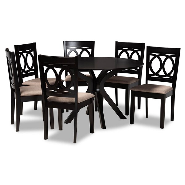 Baxton Studio Sanne Sand Upholstered and Dark Brown Finished Wood 7-Piece Dining Set - 172-10523-10894