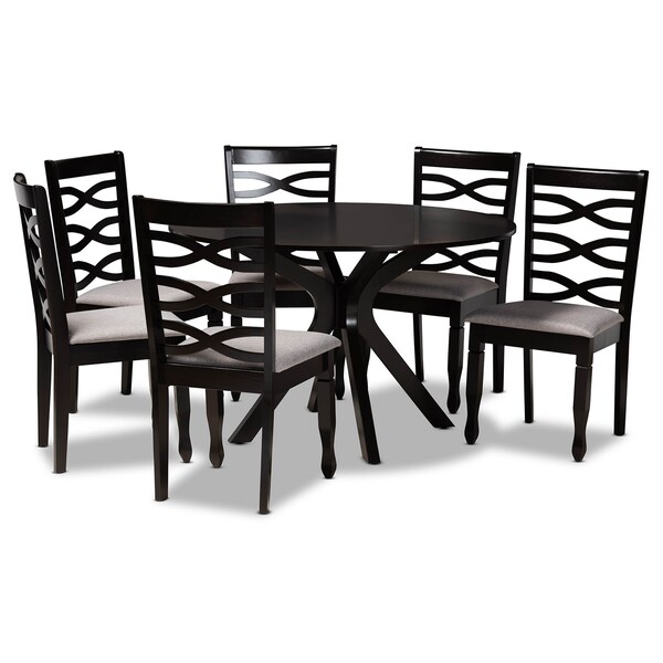 Baxton Studio Mila Grey Upholstered and Dark Brown Finished Wood 7-Piece Dining Set - 172-10530-10894