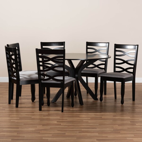 Baxton Studio Mila Grey Upholstered and Dark Brown Finished Wood 7-Piece Dining Set - 172-10530-10894