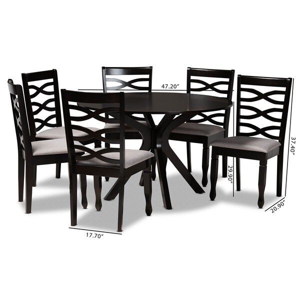 Baxton Studio Mila Grey Upholstered and Dark Brown Finished Wood 7-Piece Dining Set - 172-10530-10894