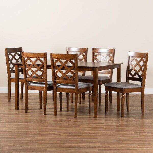 Baxton Studio Ramiro Modern and Contemporary Grey Fabric and Walnut Brown Finished Wood 7-Piece Dining Set - 176-11373-10520-ZORO