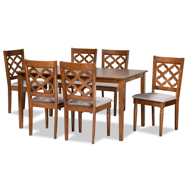 Baxton Studio Ramiro Modern and Contemporary Grey Fabric and Walnut Brown Finished Wood 7-Piece Dining Set - 176-11373-10520-ZORO