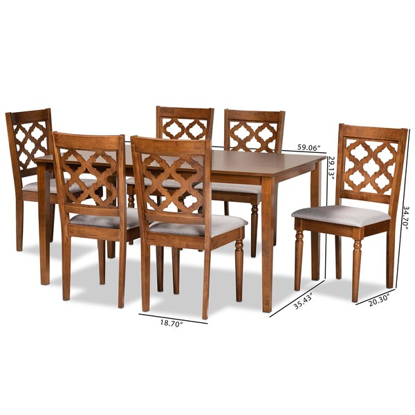 Baxton Studio Ramiro Modern and Contemporary Grey Fabric and Walnut Brown Finished Wood 7-Piece Dining Set - 176-11373-10520-ZORO