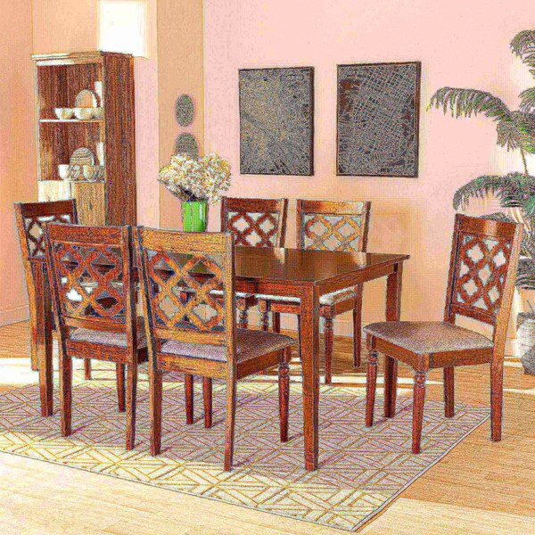Baxton Studio Ramiro Modern and Contemporary Grey Fabric and Walnut Brown Finished Wood 7-Piece Dining Set - 176-11373-10520-ZORO