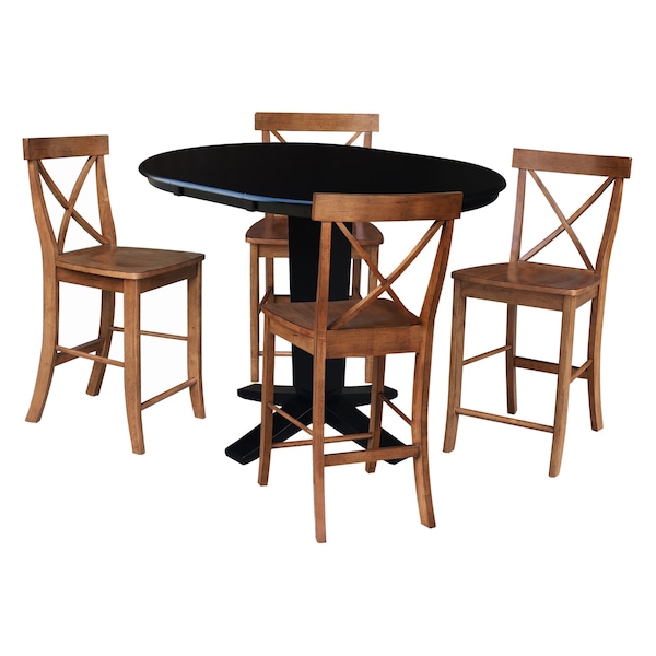 International Concepts 36 in. Solid Wood Round Extension Dining Table with 4 Counter Height Stools in Black/Distressed Oak - K46-36RXT-23S4261324