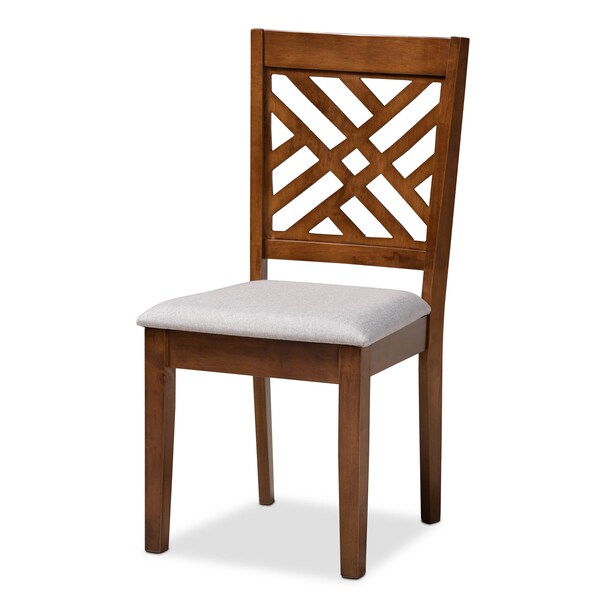 Baxton Studio Caron Grey Upholstered Walnut Brown Finished Wood 5-Piece Dining Set - 161-9881-8959