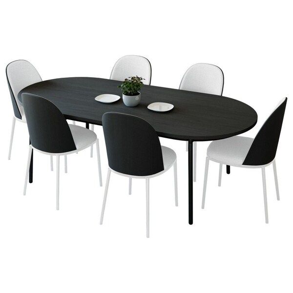 Leisuremod 70.9 in W, 29.5 in L, Manufactured Wood/Steel/PU Leather, Black/White - TT70-WCBL18-W
