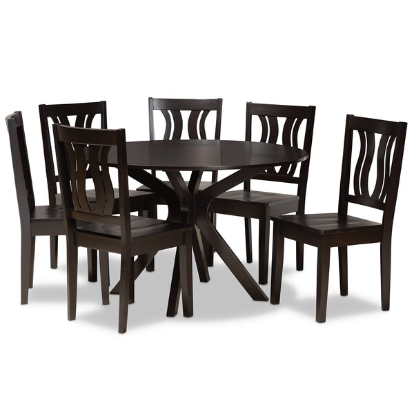 Baxton Studio Mare Modern and Contemporary Transitional Dark Brown Finished Wood 7-Piece Dining Set - 177-11377-10894-ZORO