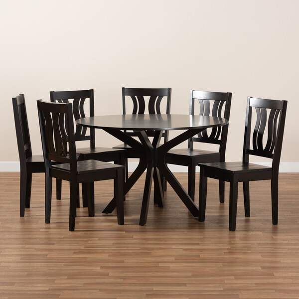 Baxton Studio Mare Modern and Contemporary Transitional Dark Brown Finished Wood 7-Piece Dining Set - 177-11377-10894-ZORO