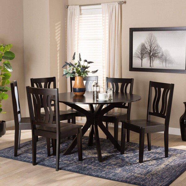 Baxton Studio Mare Modern and Contemporary Transitional Dark Brown Finished Wood 7-Piece Dining Set - 177-11377-10894-ZORO