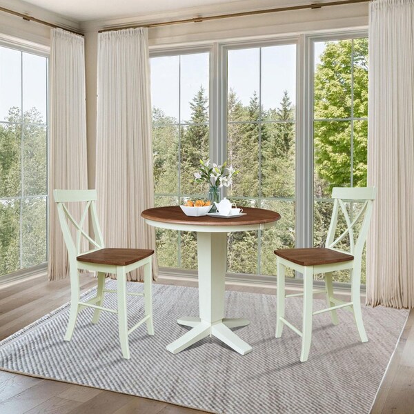 Whitewood Industries Rectangular Extension Dining Table W/ 2 Counter Height Stools, 36 in W, 36.1 in L, 48 in H, 3 - K79-36RXT-23-S6132-2