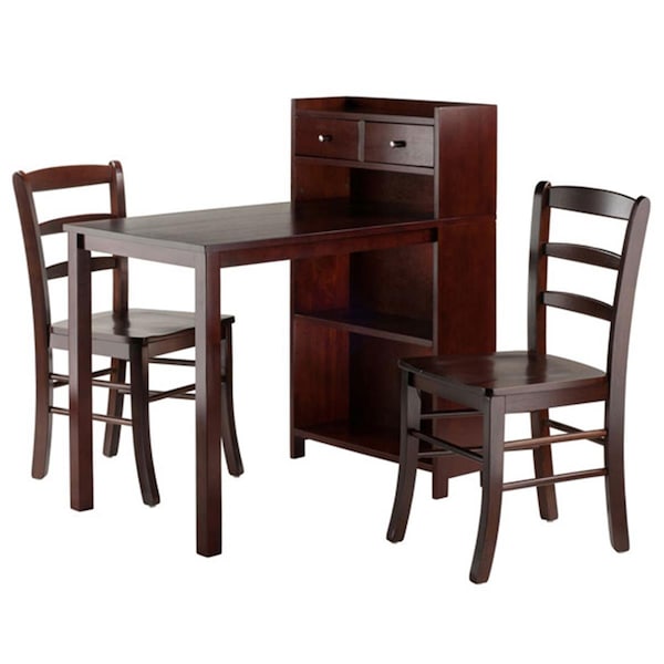 Winsome Trading 3 Piece Taylor Drop Leaf Table with Ladder Back Chair Set, Walnut - 94368