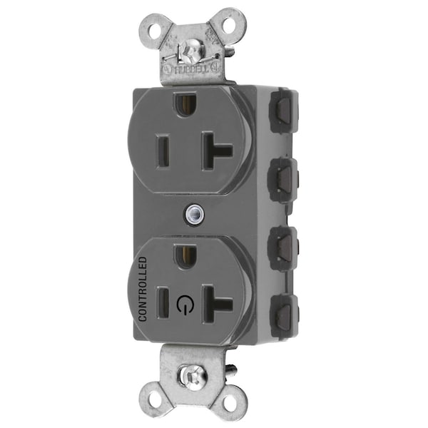 Hubbell Wiring Device-Kellems Straight Blade Devices, Receptacles, Duplex, SNAPConnect, Split Circuit, Half Controlled, 20A 125V, 2-Pole 3-Wire Grounding, 5-20R, Nylon, Gray - SNAP5362C1GY