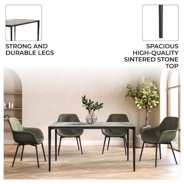 Leisuremod Rectangular 70.87 in W, 28.7 in L, Stone/Aluminum, Deep Grey - ATBL-71DGR-S