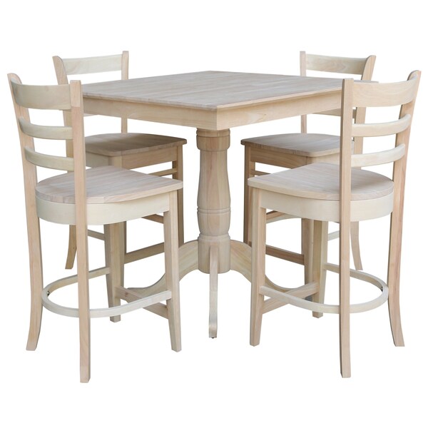 International Concepts 36 in. x 36 in. Square Top Pedestal Table  With 4 Counter Height Stools Set of 5 - K-3636TP-6B-S6172-4