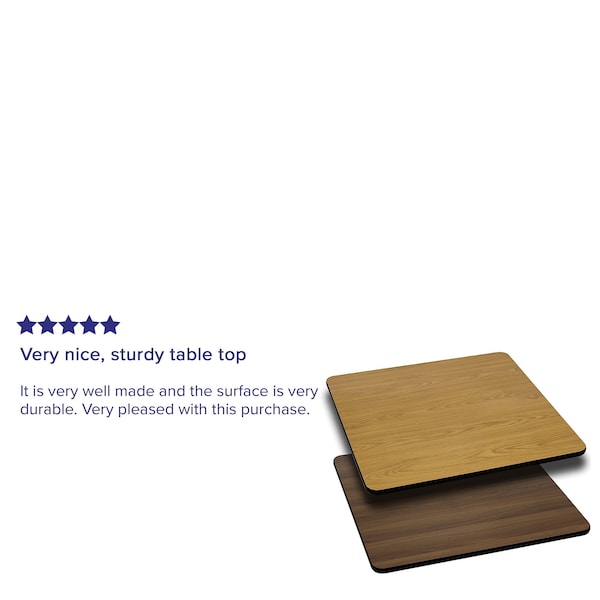 Flash Furniture Square Square Table Top with Natural or Walnut, 36" W, 36" L, 1.125" H, Laminate, Wood Grain - XU-WNT-3636-GG